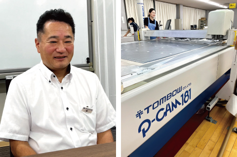 スクール生産課長の東氏/SHIMA SEIKIの自動裁断機P-CAM181